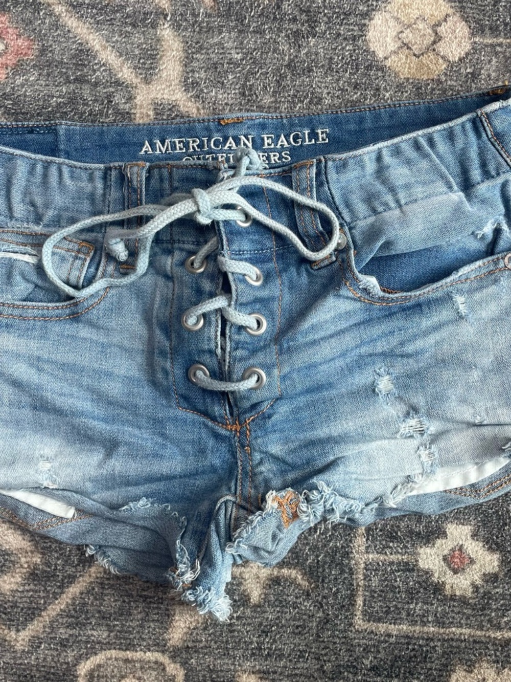 American Eagle Outfitters Light Wash Lace-Up Denim Shorts